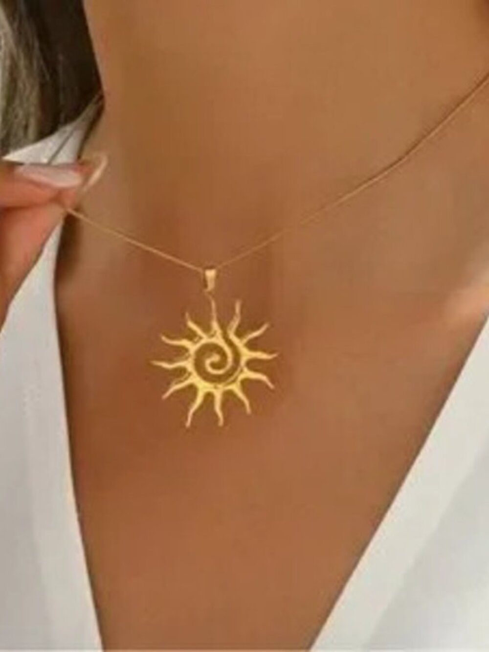 Gold Stainless Steel Sun Spiral Pendant Necklace